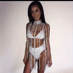 Super Shiny Long Rhinestone Pendant Body Chain Exaggerated Adjustable Glamorous